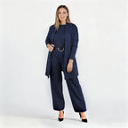 Elegantes 3-teiliges Set aus Longline-Cardigan, Top und Hose
