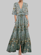 Lea | Seaside Glam Elegantes Mid Sleeve Maxi Kleid Ensemble