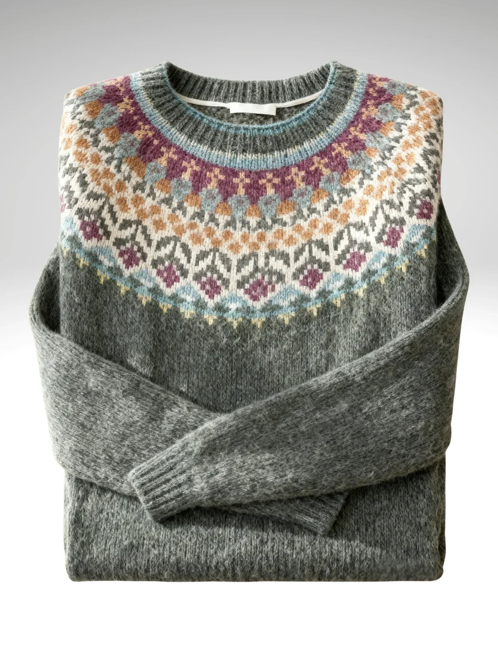 VEUGER MODEHOUS Yoke Pullover — Moosgrün Mehrfarbig