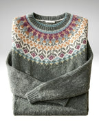 VEUGER MODEHOUS Yoke Pullover — Moosgrün Mehrfarbig