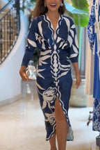 Eva | Sun Escape Einzigartiges Print Dolman Midi Kleid