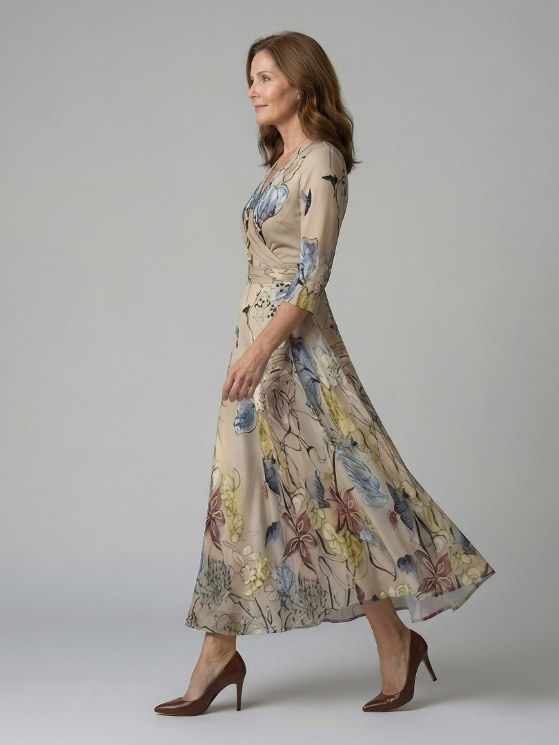 Celine | Midi Dress with Cross-Wrap Neckline