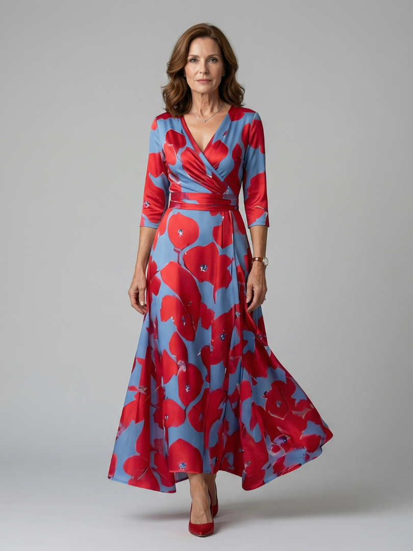 Celine | Midi Dress with Cross-Wrap Neckline