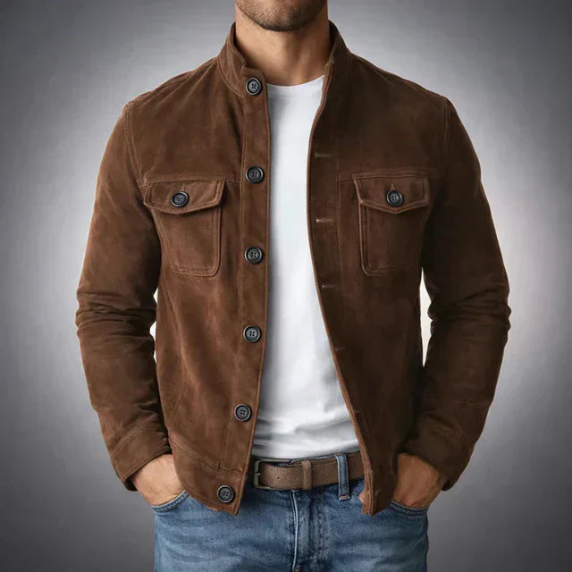 Herren Knopflederjacke
