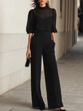Schwarzes Chiffon-Top und weite Hose Drei-Teile-Set