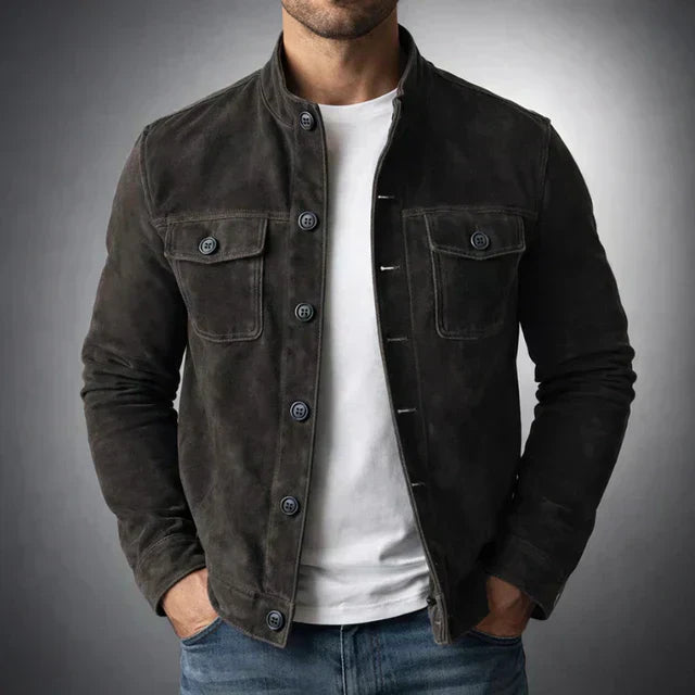 Herren Knopflederjacke