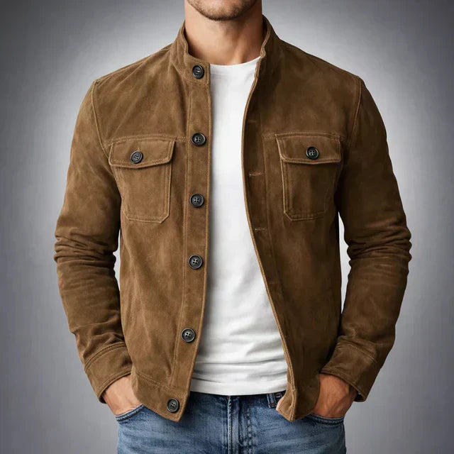 Herren Knopflederjacke