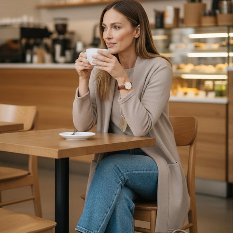 Elegantes 3-teiliges Set aus Longline-Cardigan, Top und Hose