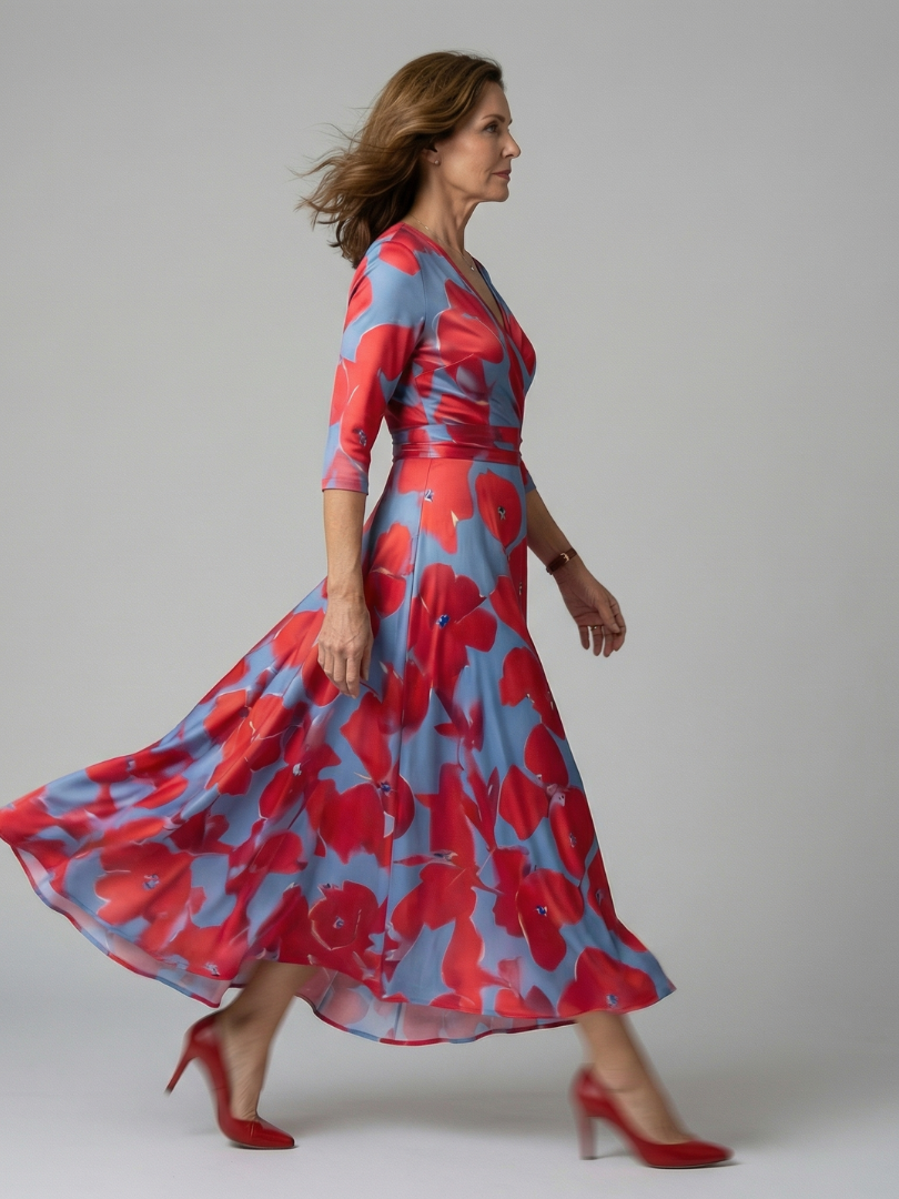Celine | Midi Dress with Cross-Wrap Neckline