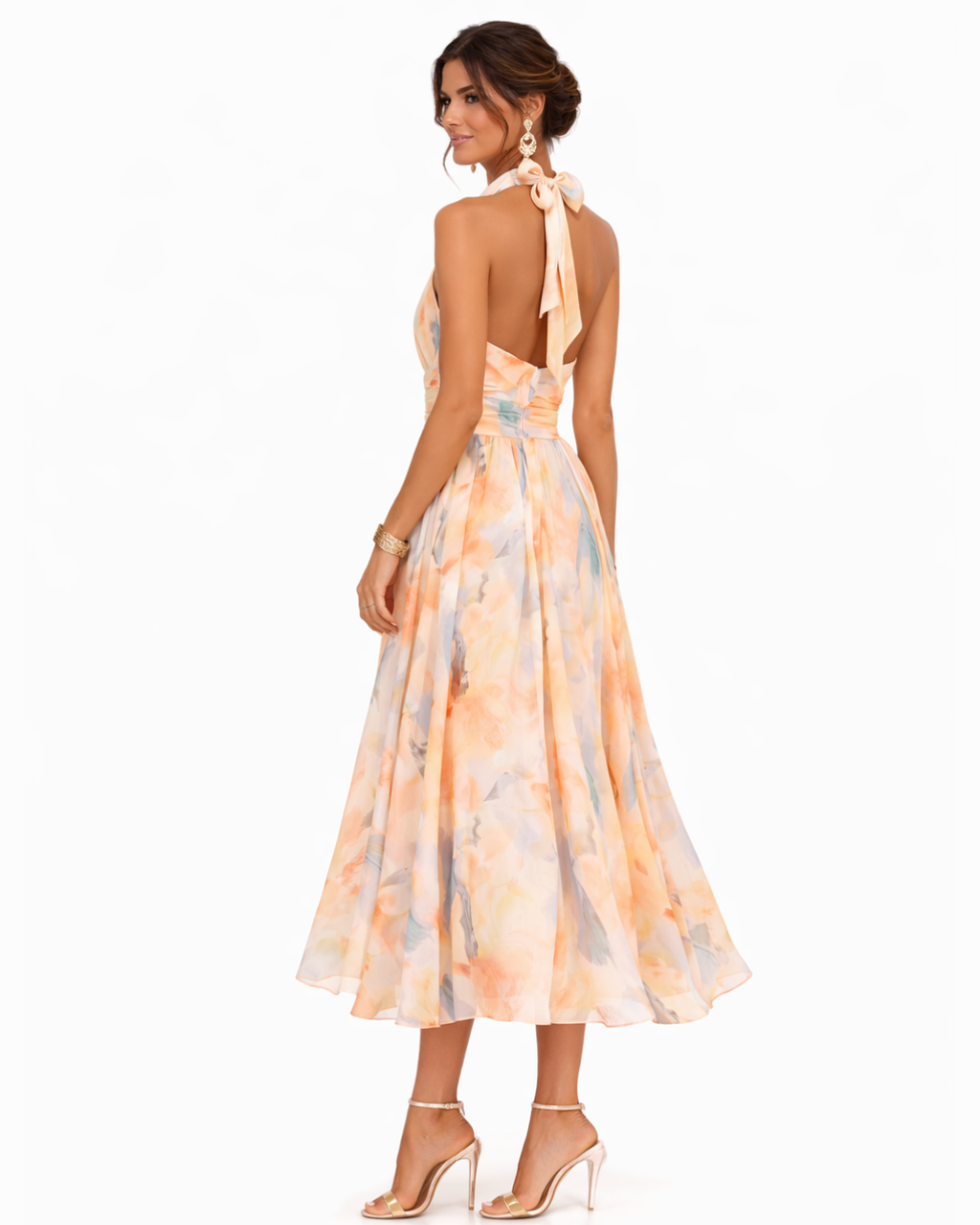 Aurora – Halterneck Kleid mit Aquarellmuster