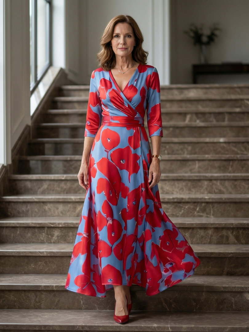Celine | Midi Dress with Cross-Wrap Neckline