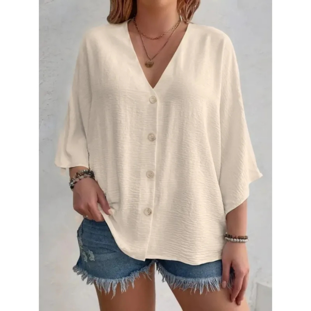 Quinn | Elegantes V-Ring-Top mit Knöpfen