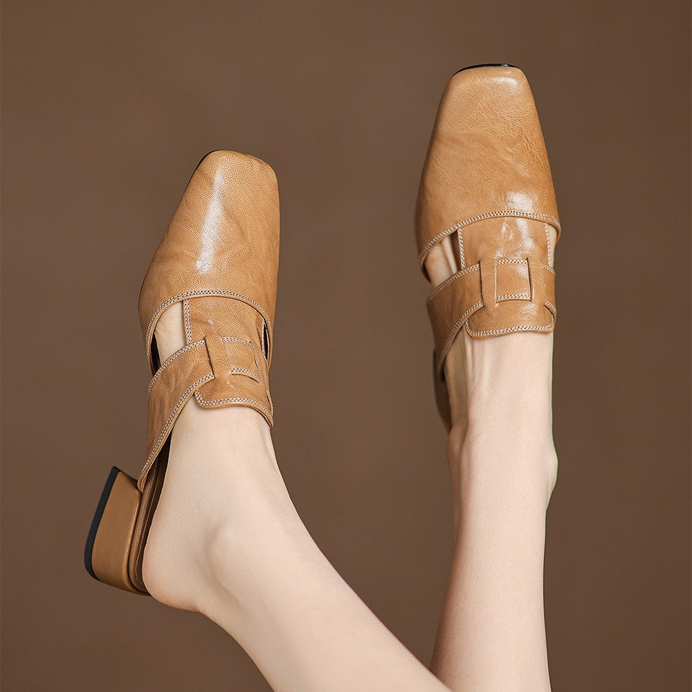 Rosel Leder-Mules mit eckiger Zehenform