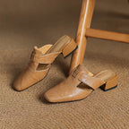 Rosel Leder-Mules mit eckiger Zehenform