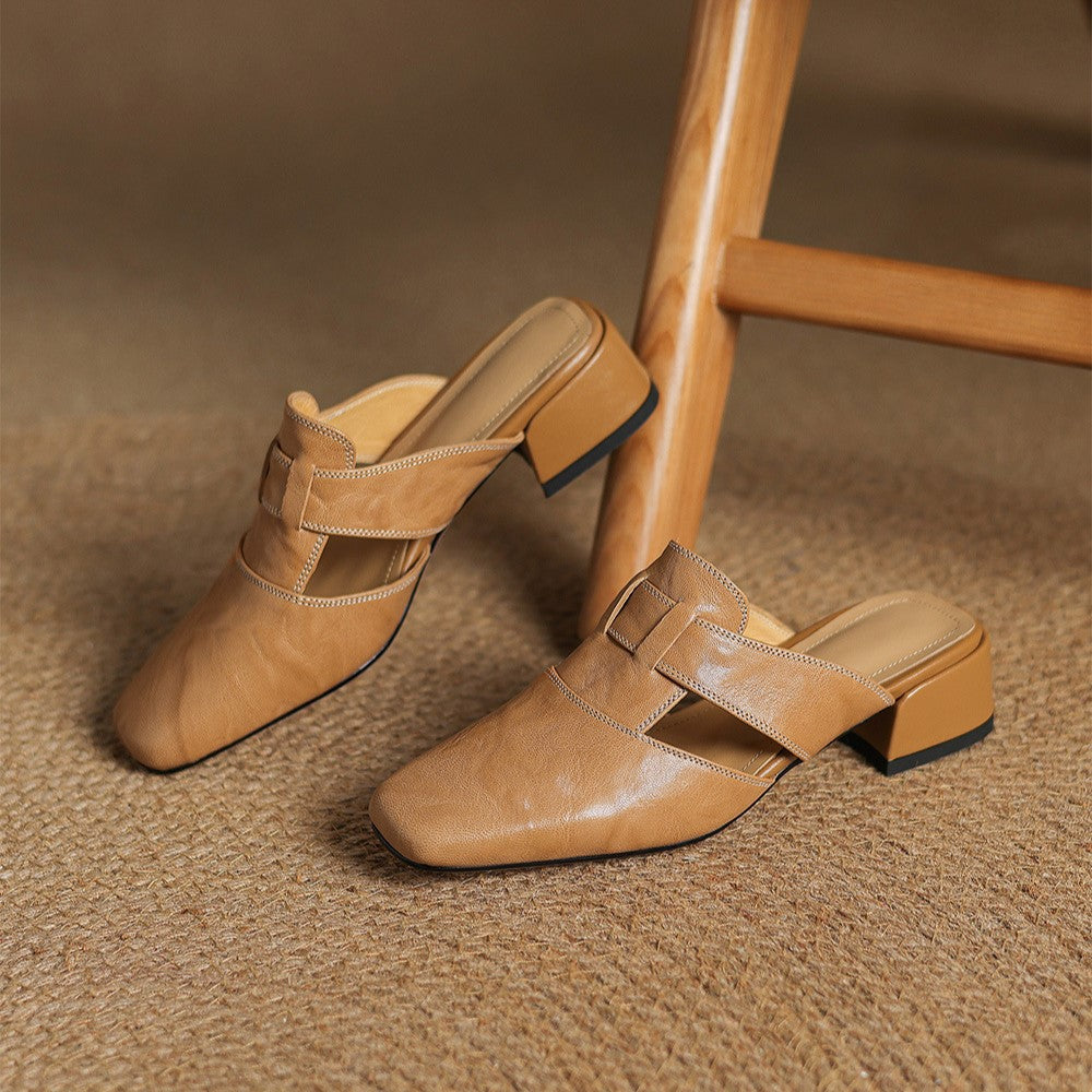Rosel Leder-Mules mit eckiger Zehenform