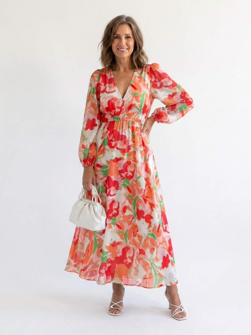 Althea | Maxi-Blumenkleid mit langen Ärmeln