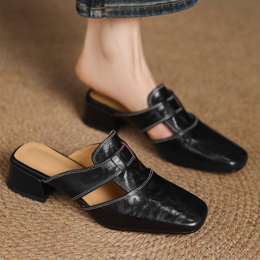 Rosel Leder-Mules mit eckiger Zehenform