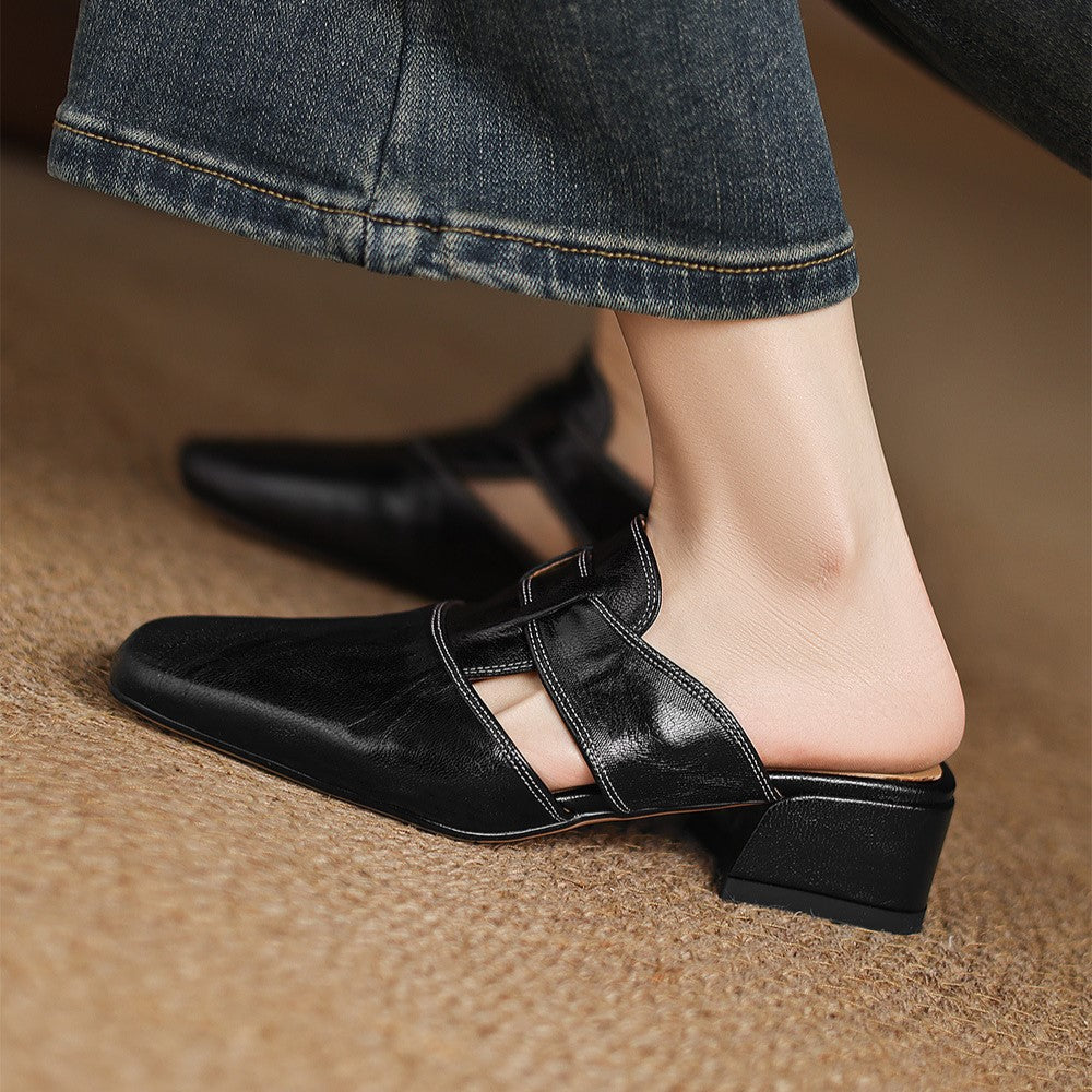 Rosel Leder-Mules mit eckiger Zehenform