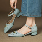 Elvane Leather Mary Jane Buckle Shoes