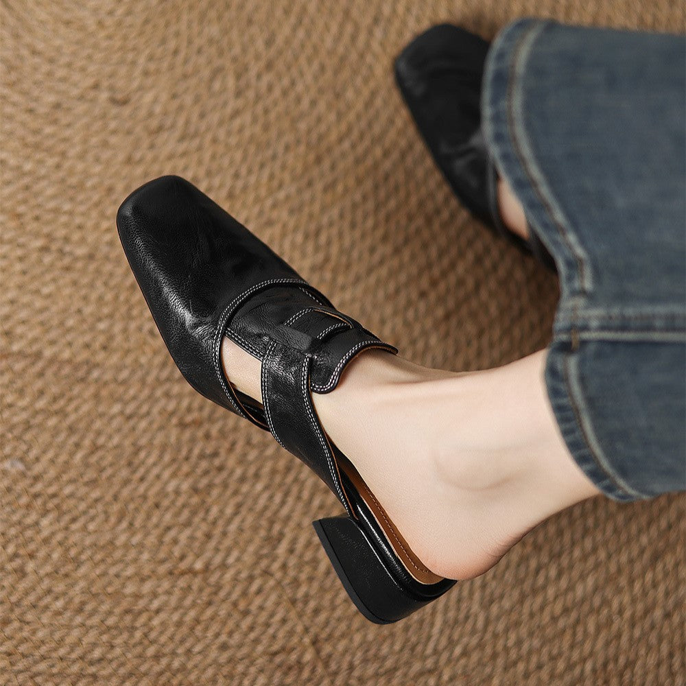 Rosel Leder-Mules mit eckiger Zehenform