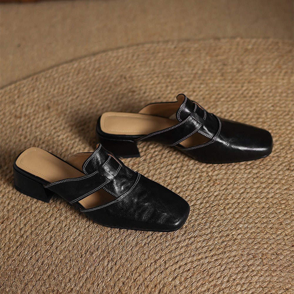 Rosel Leder-Mules mit eckiger Zehenform