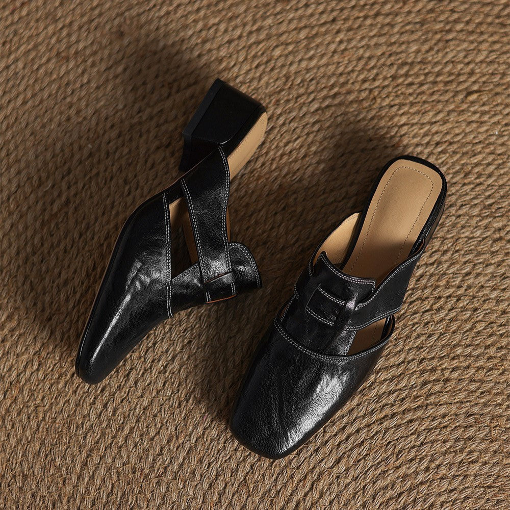 Rosel Leder-Mules mit eckiger Zehenform