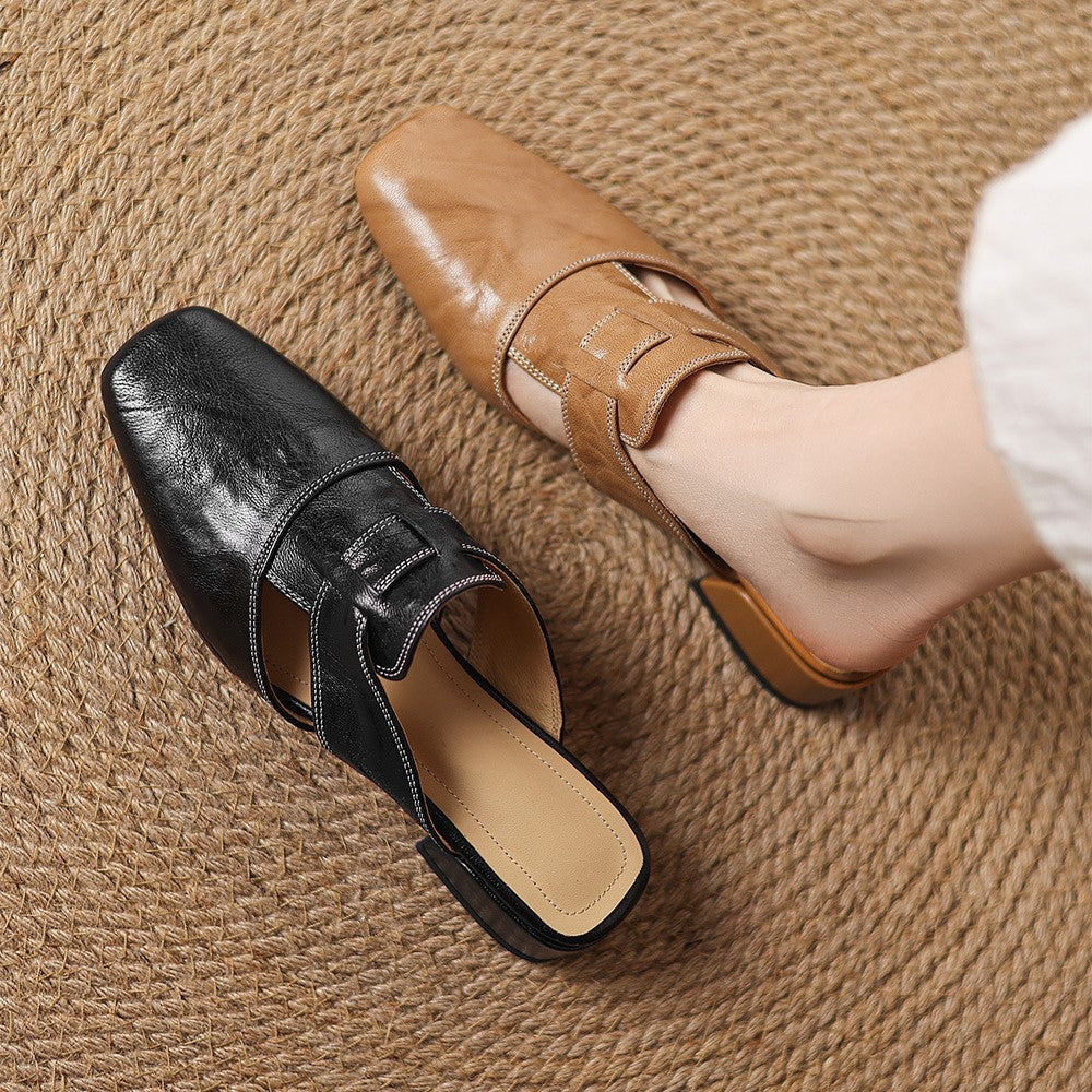 Rosel Leder-Mules mit eckiger Zehenform