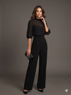 Schwarzes Chiffon-Top und weite Hose Drei-Teile-Set