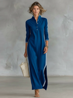 Sweat Maxi Kleid Knopfkragen