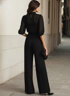 Schwarzes Chiffon-Top und weite Hose Drei-Teile-Set