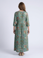 Marina | Florales Maxikleid mit V-Ausschnitt und Dreiviertelärmeln