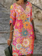 Angelique | Lebhaftes Blumen-Midi-Kleid