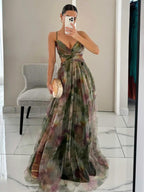 Karen | Gemaltes Blumenmuster V-Ausschnitt Maxikleid