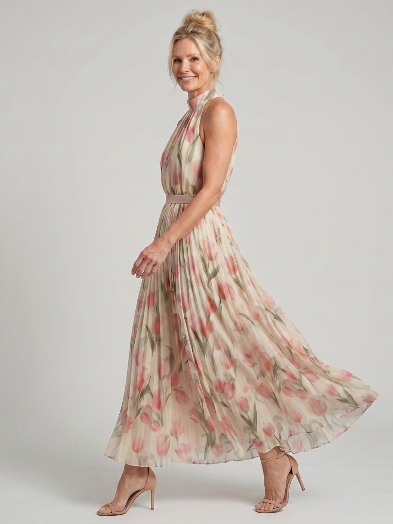 Aurelle | Midi Kleid mit Halterneck und Blumenmuster
