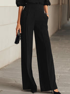 Schwarzes Chiffon-Top und weite Hose Drei-Teile-Set