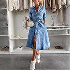 Emily | Maxi Denim Kleid Lange Ärmel